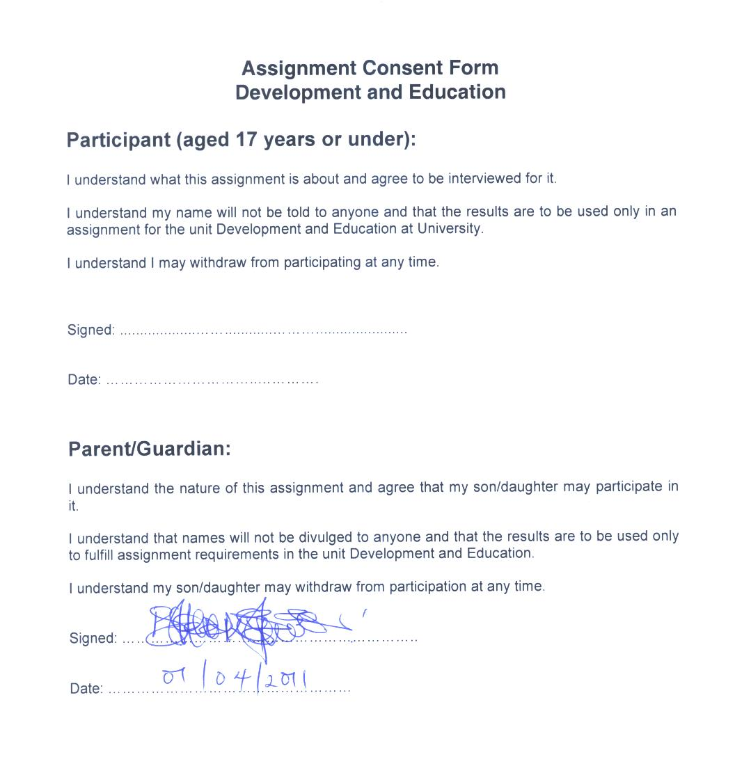 Assigment Consent Form Development and Education