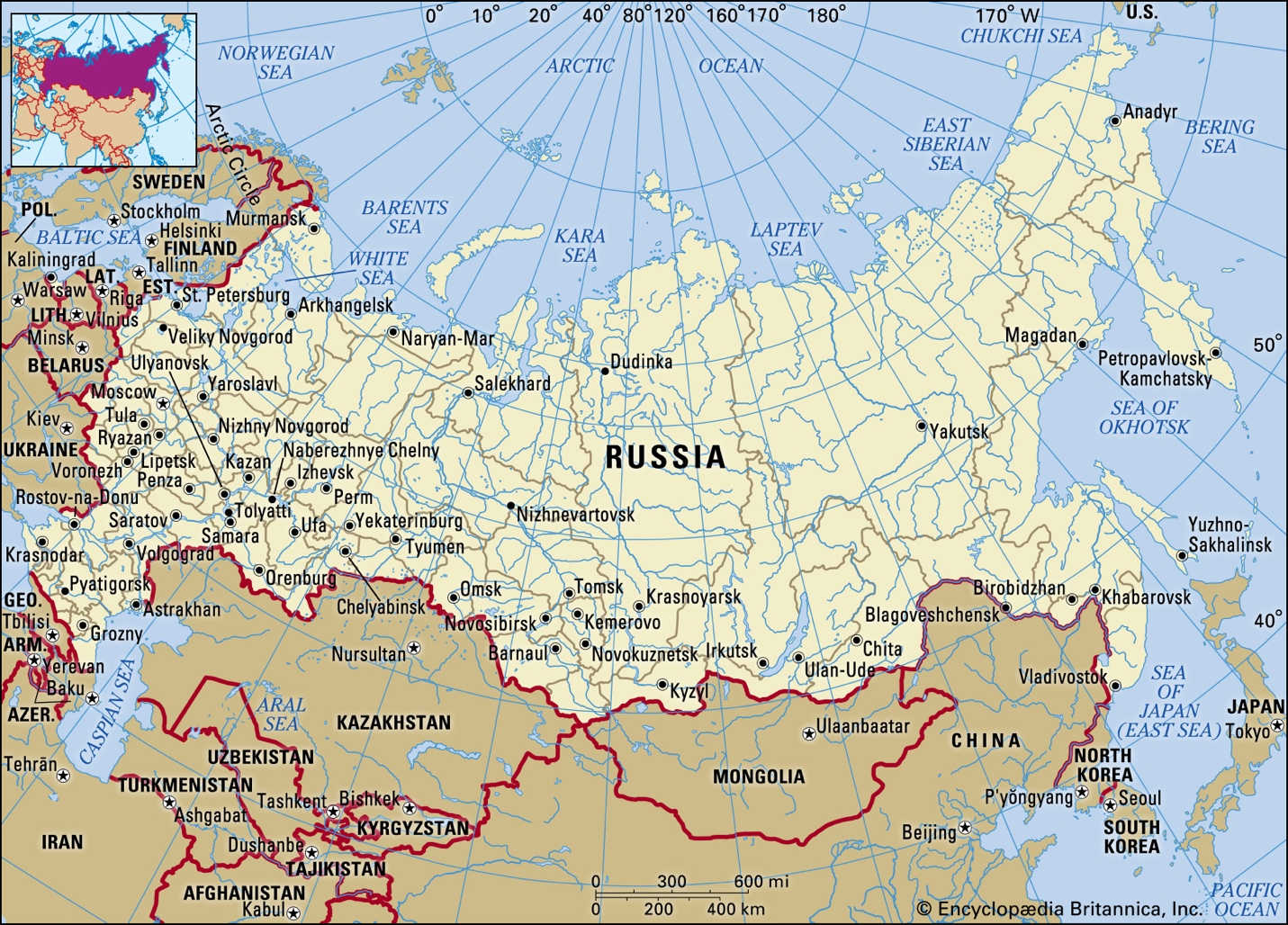 Location of Russia on the world map