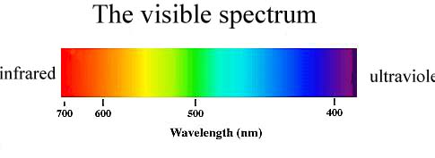 The wavelength range of electromagnetic radiation of visible light