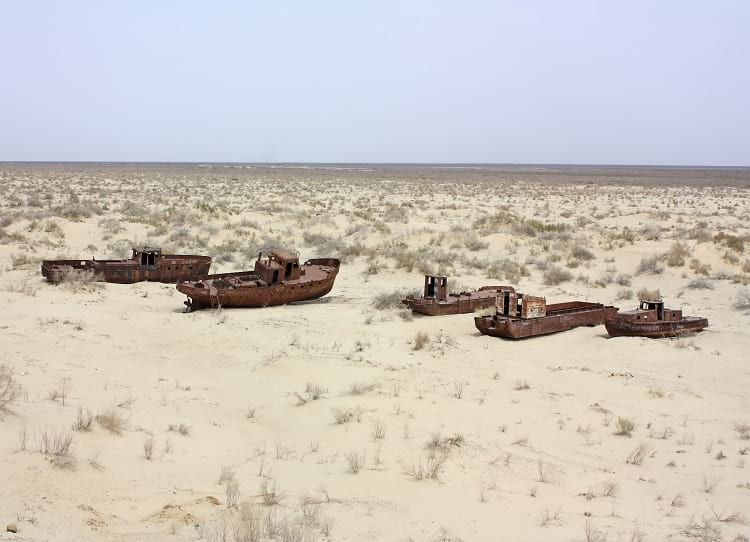 A ship graveyard in the Aral Sea