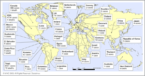 Map showing Spread of Swine flu worldwide
