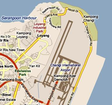 Map showing location of Changi Airport