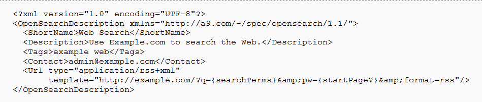 An example of a simple OpenSearch Description Document