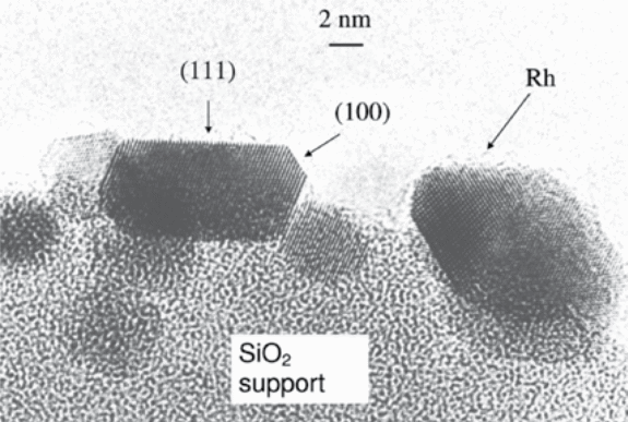 TEM image (profile view) of a supported metal catalyst