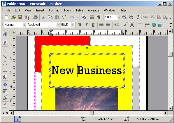 The main window of a Microsoft Publisher application