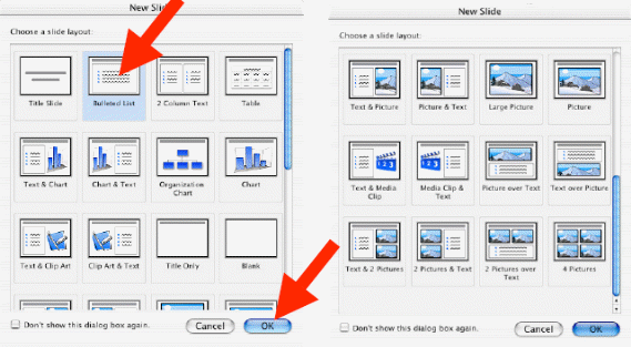 Select a slide titled bulleted list and click Ok 