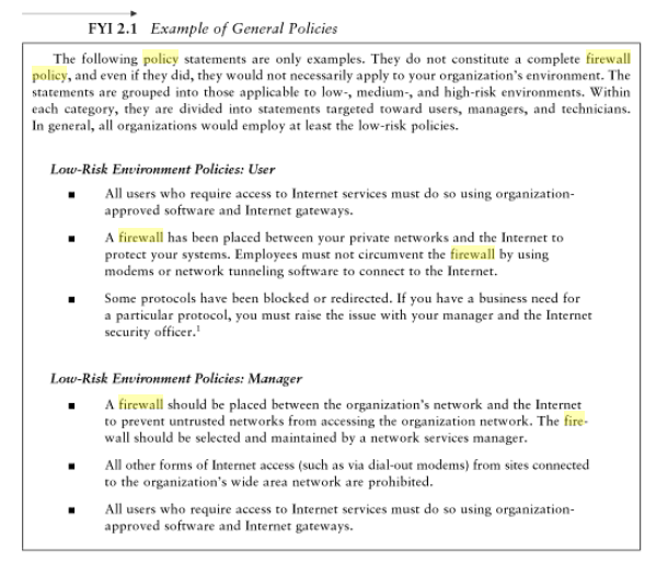 Example of general policies