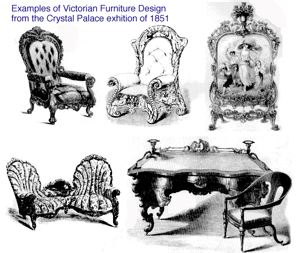 Examples of Victorian Furniture Design. Crystal Palace, 1851. 