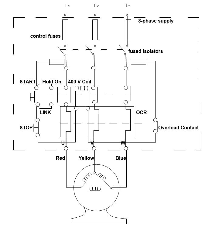 Direct On-Line (DOC) starter circuit diagram.