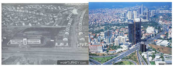 Levent in 1957 and Levent after development in 2004.