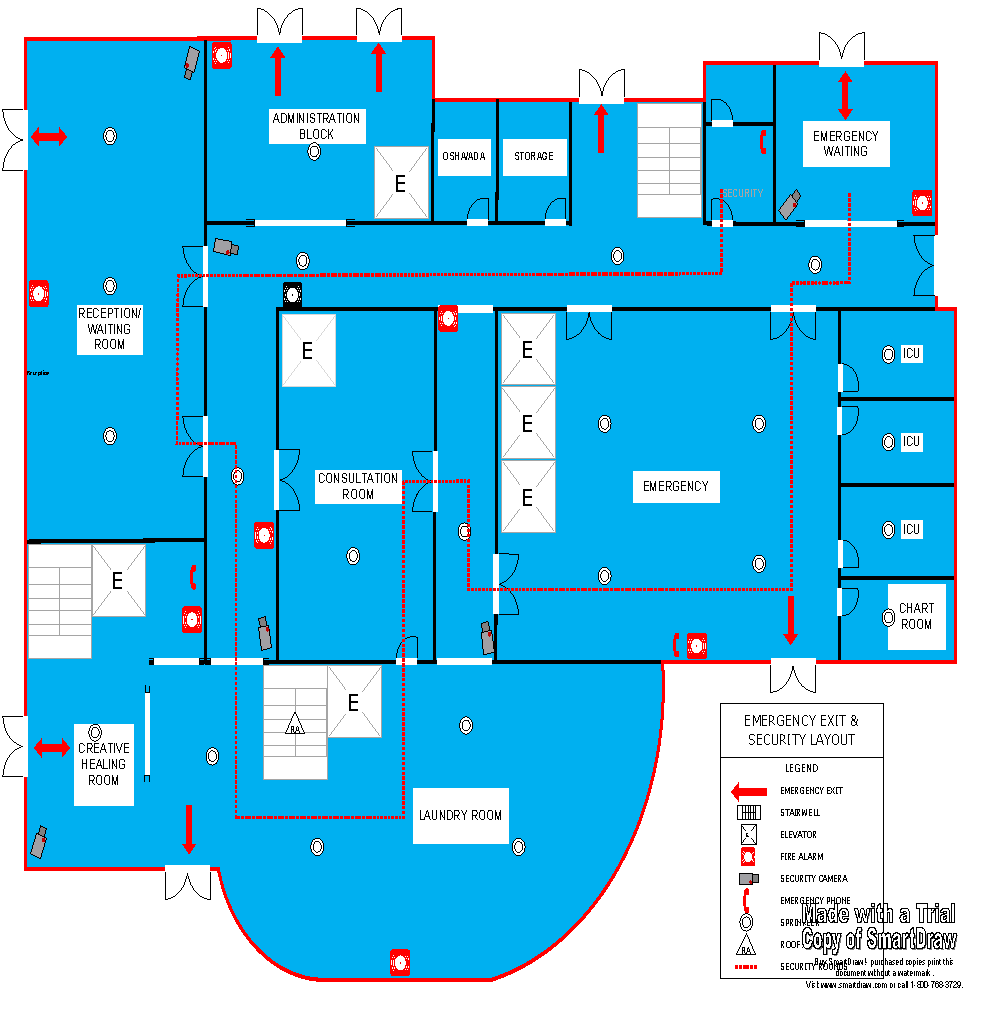 Floor plan for emergency room at Anaheim Memorial Medical Centre