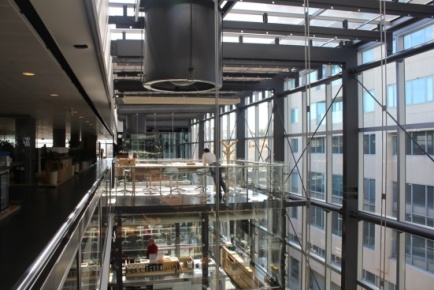 Fans within the atrium roof