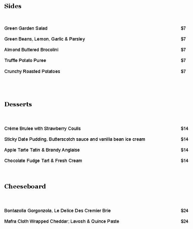 Some of Fraser suites food and beverage prices