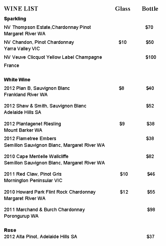 Some of Fraser suites food and beverage prices
