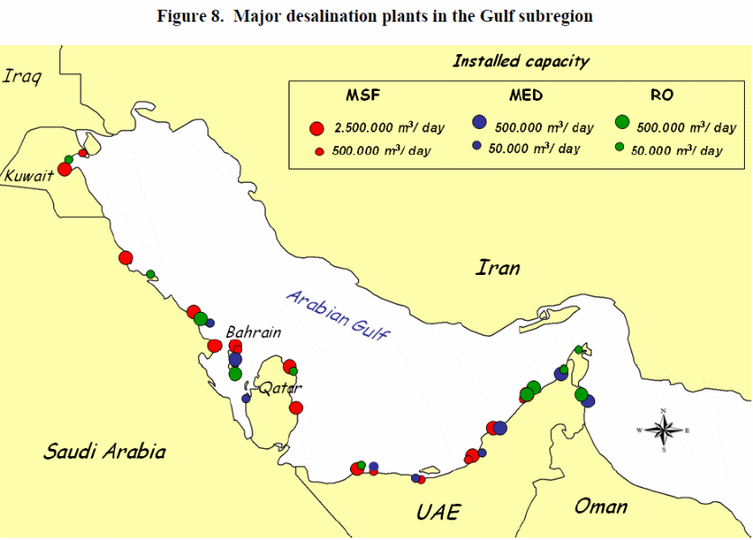 Major desalination plants in the Gulf subregion