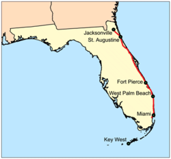 The Path Taken by Florida East Coast Railroad.