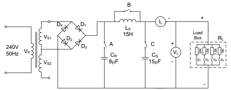 A full wave diode bridge rectifier