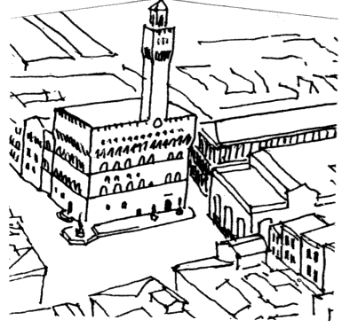 Sketch of the Piazza Della Signoria to the left