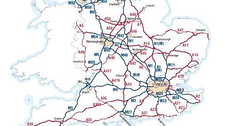 Map of Major roads and Motorways in UK