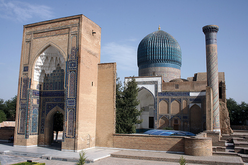 the exterior front portal of the Gur-e-Amir