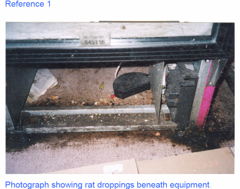 Rat droppings beneath equipment