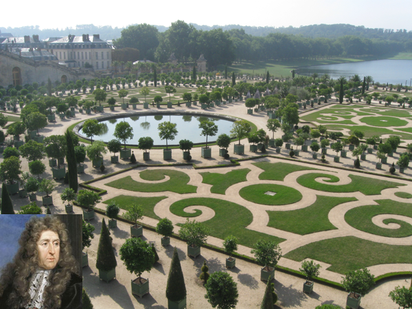 Versailles Gardens; inset André Le Nôtre