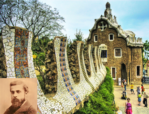 Park Güell; inset Antoni Gaudi 