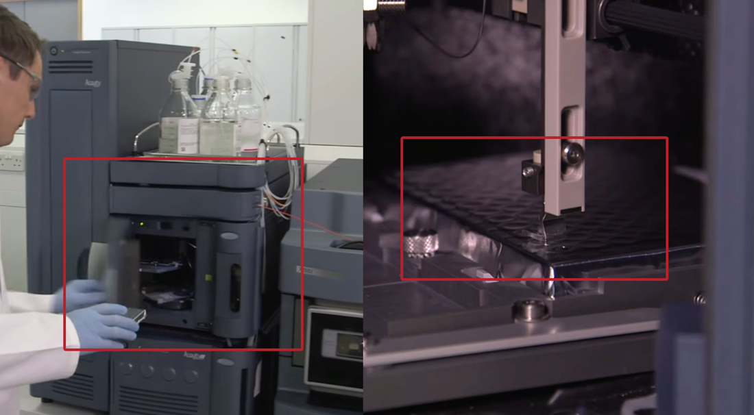 Demonstration of a liquid chromatography autosampler chamber and removal of material from the microplate