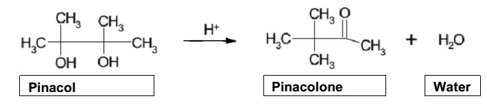 A dehydration reaction that leads to the formation of pinacolone from pinacol