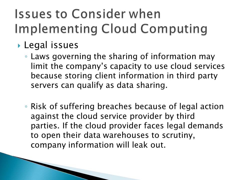 Issues to Consider when Implementing Cloud Computing