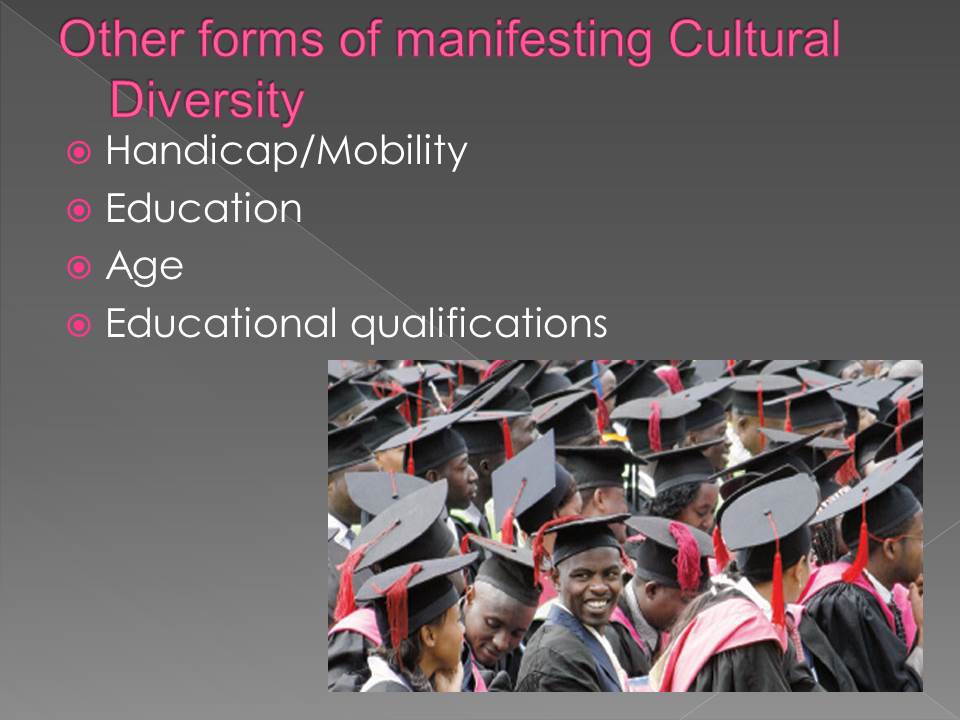 Other forms of manifesting Cultural Diversity