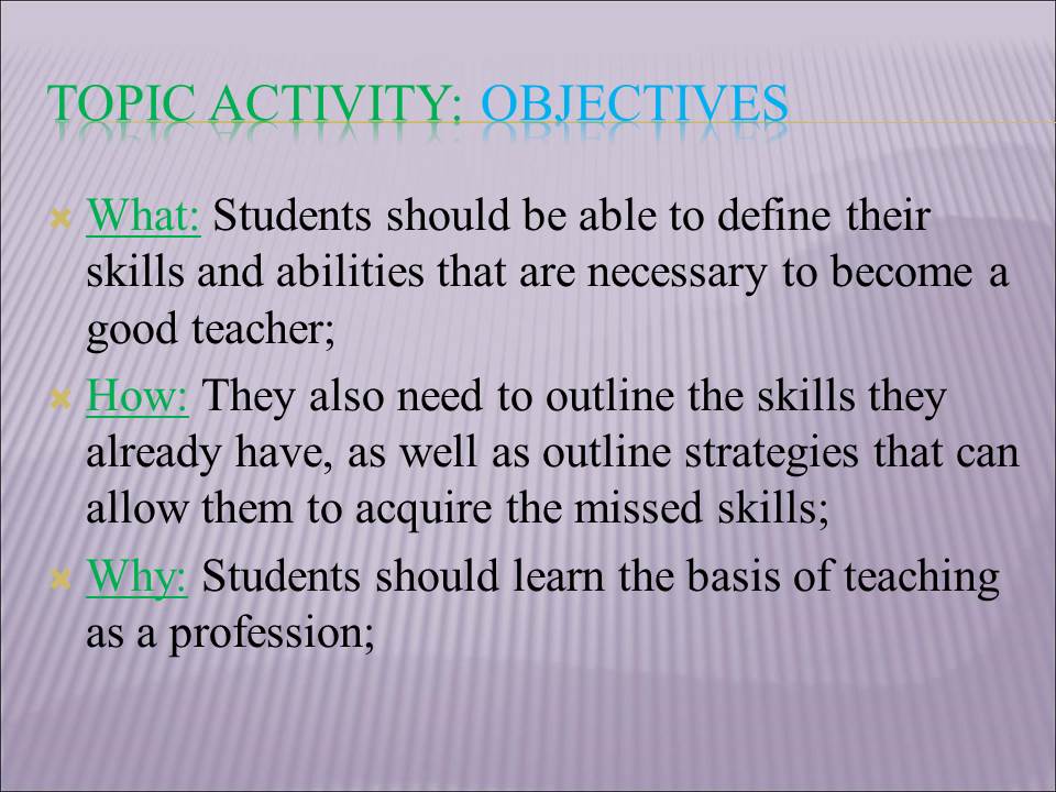 Topic Activity: Objectives