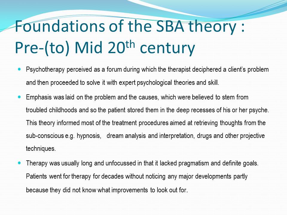 Foundations of the SBA theory: Pre-(to) Mid 20th century