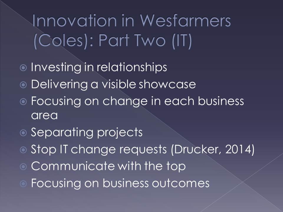 Innovation in Wesfarmers (Coles)