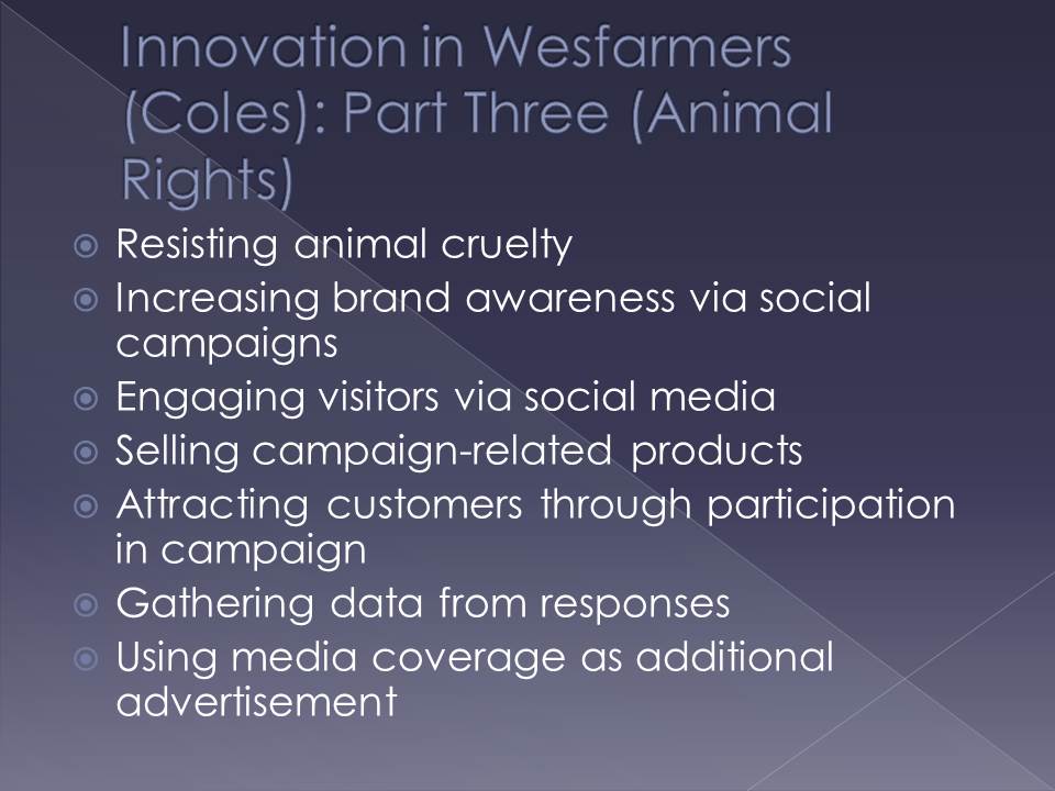 Innovation in Wesfarmers (Coles): Part Three (Animal Rights)