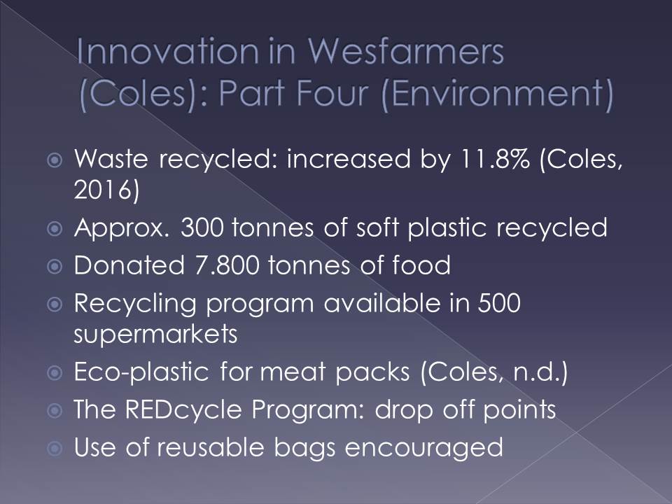 Innovation in Wesfarmers (Coles): Part Four (Environment)