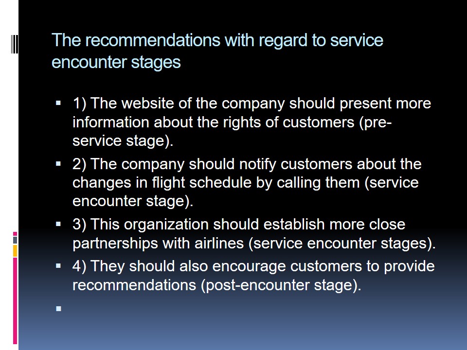The recommendations with regard to service encounter stages