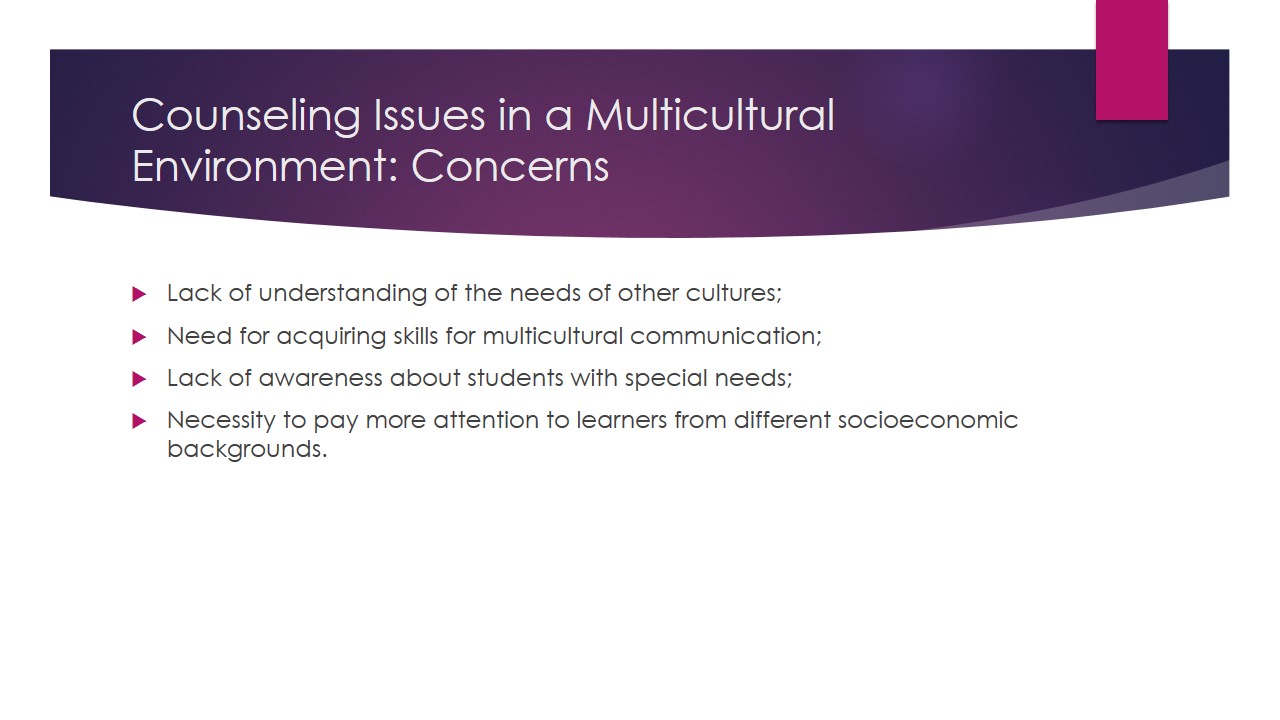 Counseling Issues in a Multicultural Environment: Concerns