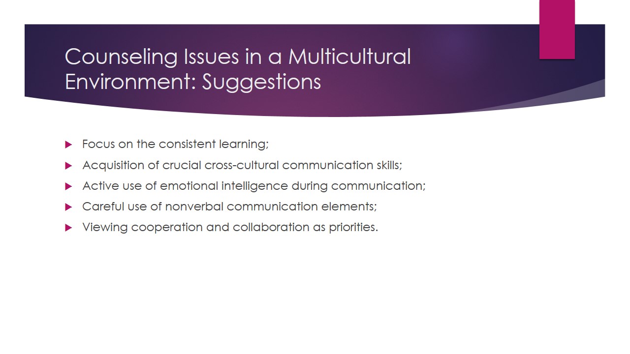Counseling Issues in a Multicultural Environment: Suggestions
