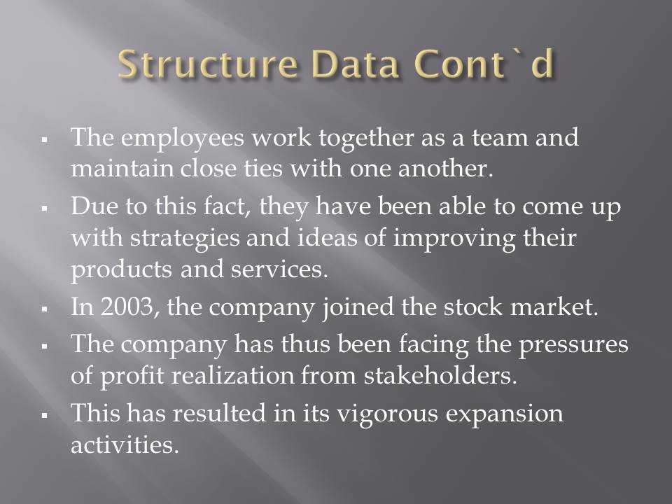 Structure Data, Cont'd