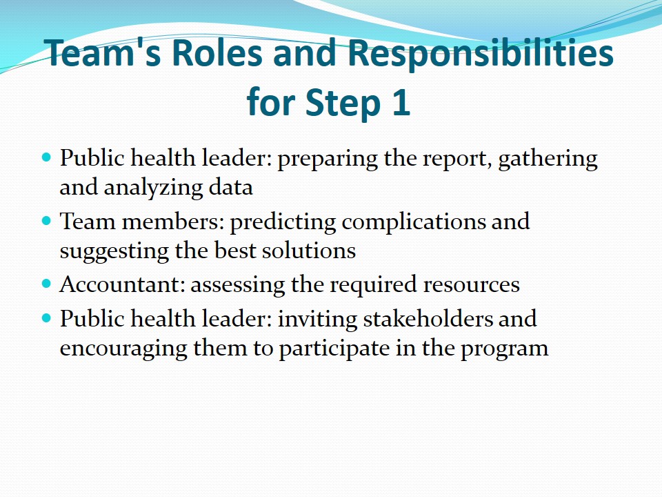 Team's Roles and Responsibilities for Step 1