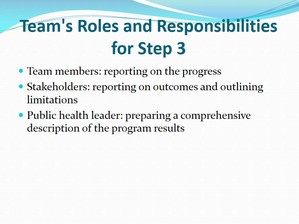 Team's Roles and Responsibilities for Step 3