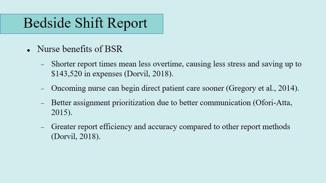 Nurse benefits of BSR