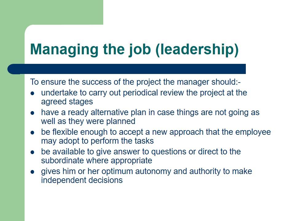 Managing the job (leadership)