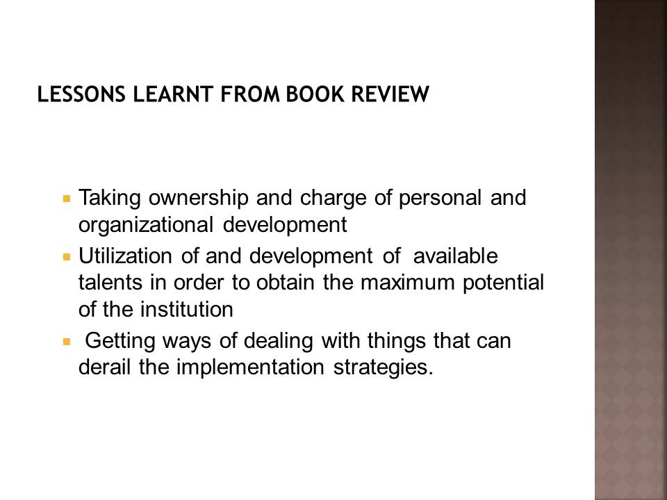 Lessons Learnt From Book Review
