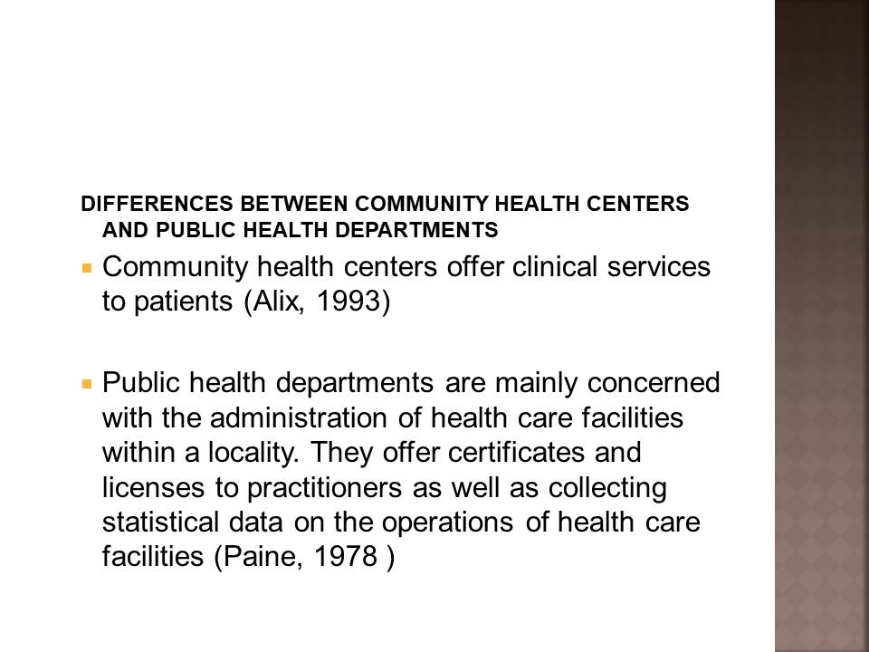 Differences Between Community Health Centers and Public Health Departments