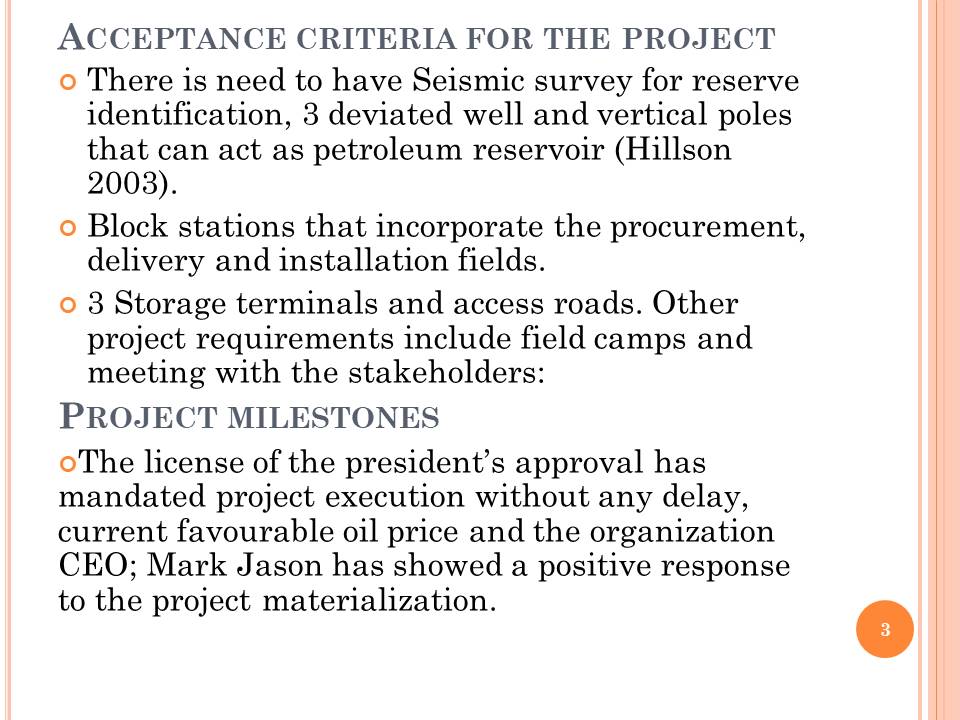 Acceptance criteria for the project