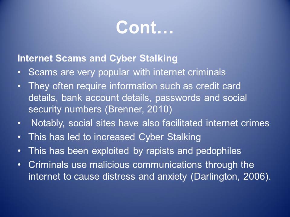 Internet Scams and Cyber Stalking