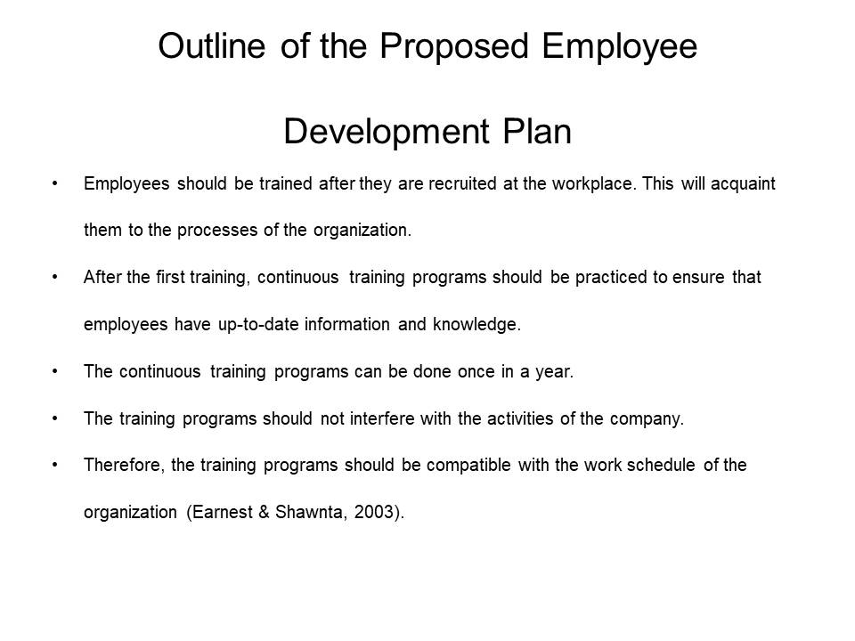 Outline of the Proposed Employee Development Plan
