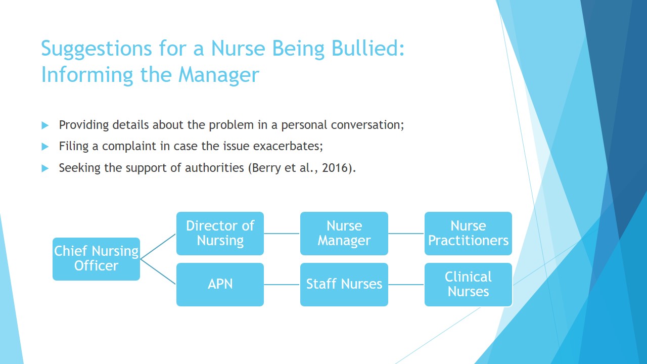 Suggestions for a Nurse Being Bullied: Informing the Manager